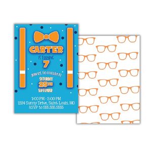 Personalized Birthday Party Invitations, Kids Birthday Party Invitation, Excavator, Blue and Orange, Multiple Quantity Options