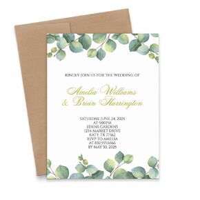 Personalized Eucalyptus Wedding Invitations, Customized Eucalyptus Wedding Invites, Elegant Greenery Wedding Day Invites, Classy Marriage Invite, Your choice of Quantity and Envelope Color