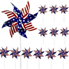12 Packs American Flag Patriotic Pinwheels Red White and Blue Wind Spinners for 4th of July,Independence Day Decorations,Outdoor Garden Yard Decor, Party Supplies,Bird Repellent Device