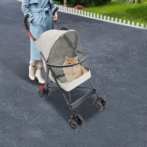 Folding Dog Stroller for Small and Medium-Sized Pets, Zipper Entry Pet Stroller with Breathable Mesh, Waterproof, Scratch-Resistant, Safety Tether, Cup Holder and Pocket, (Gray)