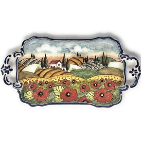 CERAMICHE D'ARTE PARRINI - Italian Ceramic Art Coffee Caffè Serving Tray Plate Decorated Poppies Landscape Pottery Hand Painted Made in ITALY Tuscan Florence