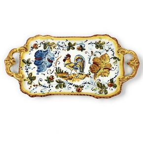CERAMICHE D'ARTE PARRINI -Italian Ceramic Art Serving Tray Coffee Caffè Pattern Rooster Montelupo Pottery Hand Painted Made in ITALY Tuscany Florence