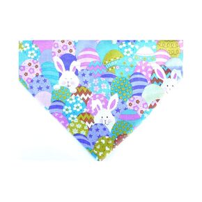 Easter dog bandana slip over the collar, assorted colorful eggs and white rabbit