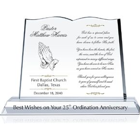 Personalized Crystal Bible Shape Pastor Appreciation Gift Plaque, Customized with Pastor & Church Name, Unique Appreciation for Pastor, Minister, Priest (M - 10")