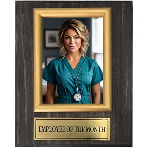 Employee Of the Month Award Photo Plaque, Office Employee Appreciation Award Wood Award Plaques Wall Decor, Customizable Photo Plaque with 4x6 Picture Holds (8"x10") (Employee Of the Month)