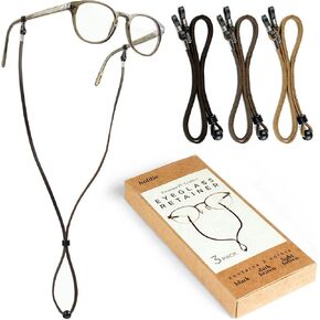 Eyeglass Retainer Glasses Strap Holder - Anti-Slip Adjustable Length - Premium PU Leather - Unisex Eyewear Retainer - Universal Fit for Glasses and Sunglasses [3 Pack Bonus Cleaning Cloth] in Saudi Arabia