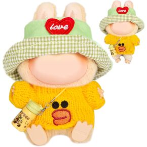 3-Piece Doll Clothes Designer – Kawaii Knit Sweater Set for 17cm Doll, Cute Doll Outfit with Accessories for Dress-Up or Display - Yellow (No Doll)