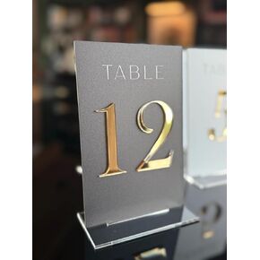 Set of 15 Gold Mirror Black Acrylic Table Numbers for Wedding or Event – 4x6" Black Acrylic with Stand – Modern Elegant Table Decor