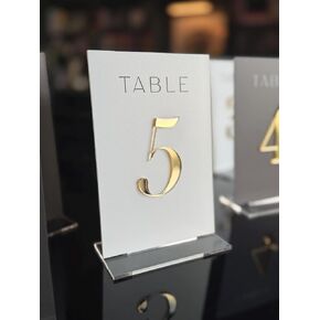 Set of 15 Gold Mirror White Acrylic Table Numbers for Wedding or Event – 4x6" White Acrylic with Stand – Modern Elegant Table Decor