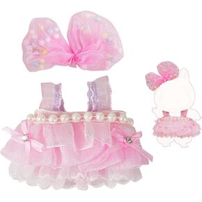 Cute Pink Doll Dress Set for 6.7-Inch Dolls – Fits Gen 1/2/3 – Princess Style Tulle Skirt with Floral Hair Clip – No Doll