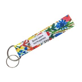 Keychain Wristlet - Organic Fabric Key Lanyard with Quote Bloom Where Planted