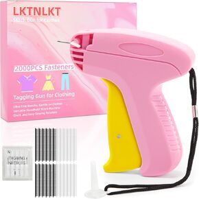 Stitch Gun for Clothes - Includes 6 Fine Needles, 1000 White & 1000 Black Fasteners, Handheld Stitch Gun - Quick Clothing Fixer, Tag Gun for Clothes (Pink Red)