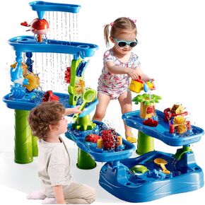 4 in 1 Water Table for Toddlers Kids Ages 4-8, Summer Outdoor Beach, Backyard, Pool, Kids Activity Sensory Play Sand Water Table Toys for Toddlers, Birthday Party Gifts for Boys Girls 3-5