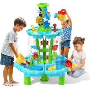 Kids Flower Water Sand Table for Toddlers - 2-Tier Outdoor Water Sand Play Table Toys for Boys Girls, Summer Splash Activity Sensory Table Party Birthday Gift for Kids 3-5 6-12