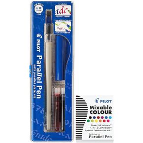 Pilot Parallel Calligraphy Pen Set, 6.0mm Nib, Blue Cap with Black and Red Ink, Plus 12 Assorted Color Ink Refills