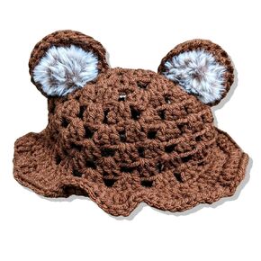Crochet Bear Costume for Kids 3-5 Years, Includes Hat, Poncho, Fingerless Gloves, Acrylic Yarn (Hat & Poncho) (Hat)