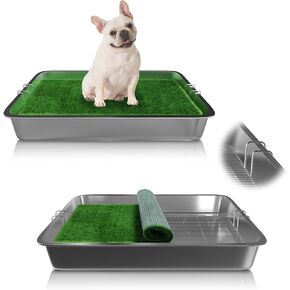 Stainless Dog Grass Pad with Tray Large 28"x20"x4",Outdoor and Indoor Dog Potty Washable Reusable for Grass Pad Puppy Potty Tray & Training Balcony Porch