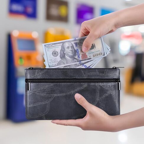 حقيبة أموال من Hautoco مع Zipper 11 × 6.1 بوصة حقيبة إيداع منقوشة مع حقيبة بنك Pu الجلدية المبطنة اثنين in Saudi Arabia