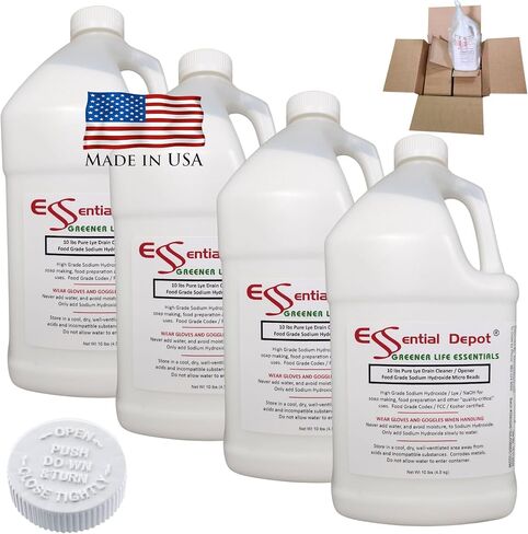 Essential Depot 40 lbs Bottle Food Grade Sodium Hydroxide Lye Evenly-Sized Micro Pels (Beads or Particles) - Lye Drain Cleaner - HDPE Container with Resealable Child Resistant Cap and Handle in Saudi Arabia