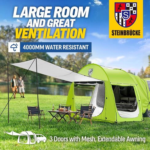 Versatile SUV Camping Tent with Spacious Awning, 4000mm Waterproof Car Shelter, Sleeps Up to 4 People - Essential Camping Accessories, Easy Setup for Backpacking, Travel, Hiking, Outdoor (Blue) in Saudi Arabia