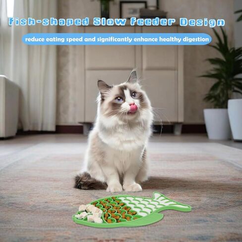 2 Pack Slow Feeder Cat Bowls, Fish-Shaped Silicone Puzzle Kitten Puppy Dog Feeders Non-Slip Design Lick Mat for Healthy Eatting,Treats Boredom Anxiety Reduction Reducer [Blue,Green] in Saudi Arabia