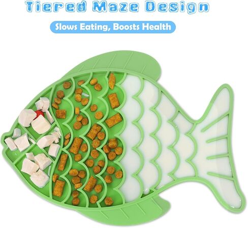 2 Pack Slow Feeder Cat Bowls, Fish-Shaped Silicone Puzzle Kitten Puppy Dog Feeders Non-Slip Design Lick Mat for Healthy Eatting,Treats Boredom Anxiety Reduction Reducer [Blue,Green] in Saudi Arabia