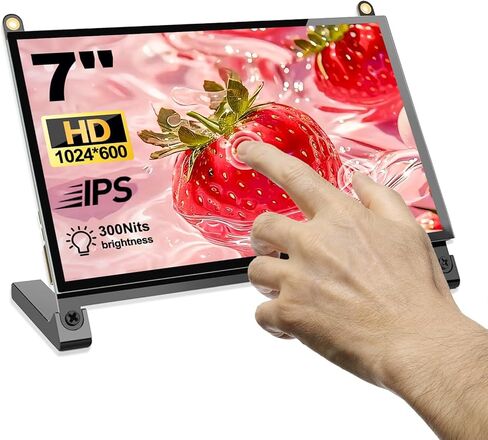 شاشة لمس 7 بوصة، شاشة لمس سعوية HD 1024×600 IPS LCD متوافقة مع R Pi 4B/3B+/3B/2/1B+/Zero Ora Pi 5 Por/3 Plus/3B/4B Ban Pi وWindows 10/8/7 in Kuwait