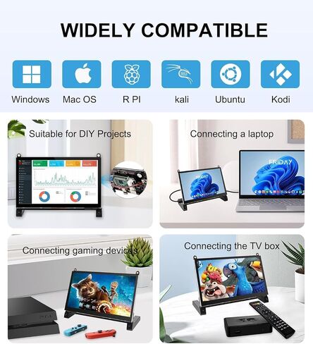 شاشة لمس 7 بوصة، شاشة لمس سعوية HD 1024×600 IPS LCD متوافقة مع R Pi 4B/3B+/3B/2/1B+/Zero Ora Pi 5 Por/3 Plus/3B/4B Ban Pi وWindows 10/8/7 in Kuwait