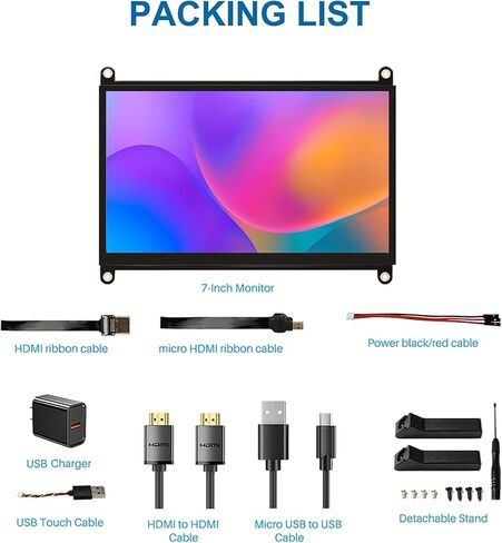 شاشة لمس 7 بوصة، شاشة لمس سعوية HD 1024×600 IPS LCD متوافقة مع R Pi 4B/3B+/3B/2/1B+/Zero Ora Pi 5 Por/3 Plus/3B/4B Ban Pi وWindows 10/8/7 in Kuwait