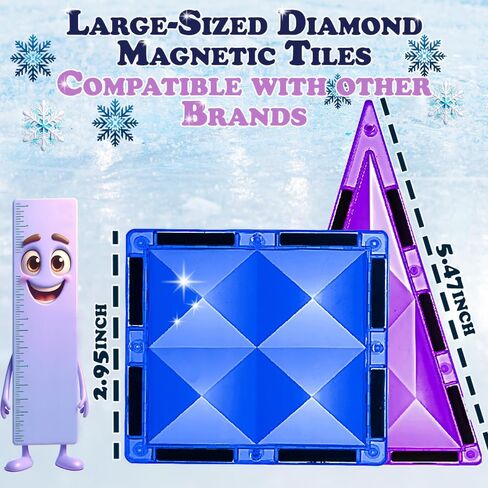 Little Pi 102pcs Frozen Princess Castle Magnetic Tiles Building Blocks - 3D Diamond Blocks, STEM Educational Toddler Toys for Pretend Play, 4 Year Old Girl Birthday Gifts Kids Ages 3 5 6 7 8 - Blue in Kuwait