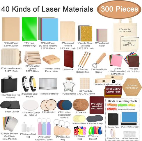 Csyidio 220 PCS Engraving Material Box, DIY Materials Apply to All Laser Engravers with Instructions, Laser Engraving Supplies Including Acrylic Sheet, Metal Materials, Wood Materials in Kuwait