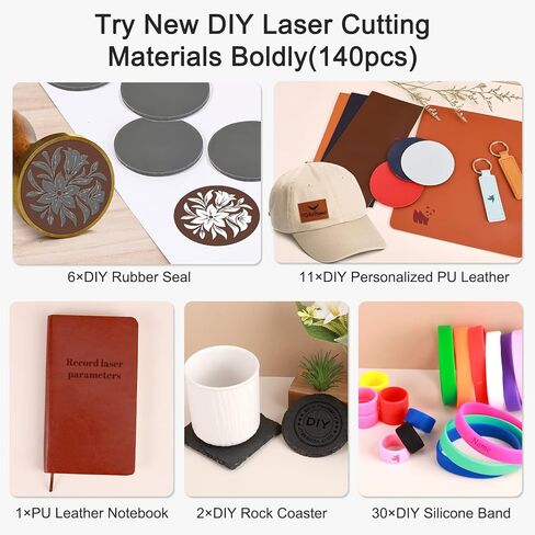 Csyidio 220 PCS Engraving Material Box, DIY Materials Apply to All Laser Engravers with Instructions, Laser Engraving Supplies Including Acrylic Sheet, Metal Materials, Wood Materials in Kuwait