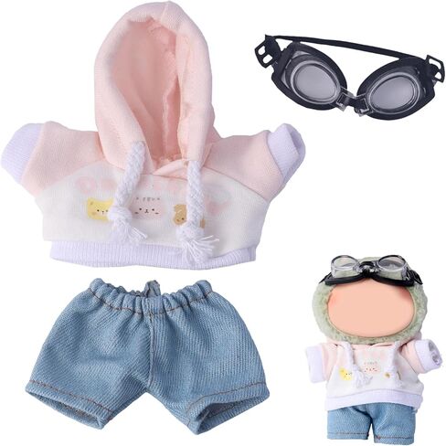 17cm Clothes Set (NO Doll) for Vinyl Plush Doll, Handmade Clothing Designed for 17cm Doll，Cute Doll Clothes, Overalls (Pink) in Kuwait