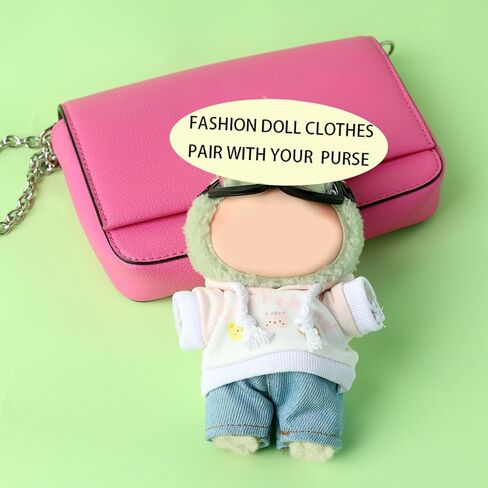 17cm Clothes Set (NO Doll) for Vinyl Plush Doll, Handmade Clothing Designed for 17cm Doll，Cute Doll Clothes, Overalls (Pink) in Kuwait