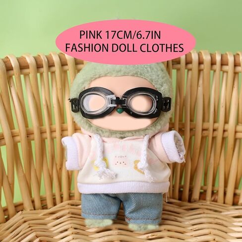 17cm Clothes Set (NO Doll) for Vinyl Plush Doll, Handmade Clothing Designed for 17cm Doll，Cute Doll Clothes, Overalls (Pink) in Kuwait
