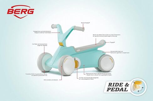 Berg Go² 2in1 Push Car Mint | ركوب مع نظام دواسة قابلة للطي متكامل ، من Baby Walker إلى Toddler Ride On Toys و Balance Bike و Pedal Gokart ، هدية عيد الميلاد الأولى ، منذ 10 إلى 30 شهرًا in Kuwait