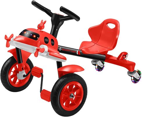 Ride on Drift Car for Kids 3+, Children Pedal Airplane Car with Music & Flashing Wheels, 2-Position Adjustable Seat Front to Back, Drifting Go Kart for Boys and Girls,Red in Saudi Arabia