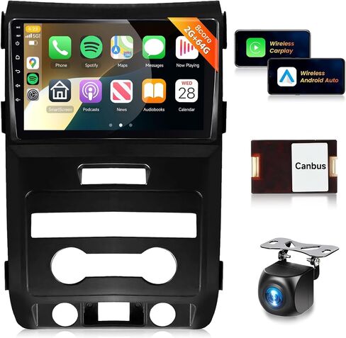 8 Core 2G+64G Android Car Stereo for Ford F150 2009-2012 مع CarPlay Android Auto Mirrorlink، Podofo 9 بوصة تعمل باللمس وراديو بلوتوث مع GPS FM/RDS WiFi DSP كاميرا احتياطية in Saudi Arabia