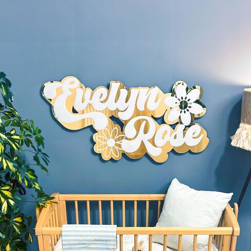 Custom Gold Nursery Name Sign, 3D Acrylic Mirror Baby Name Sign – Personalized Newborn Name Board, Wall Decor for Kids’ Rooms in Saudi Arabia