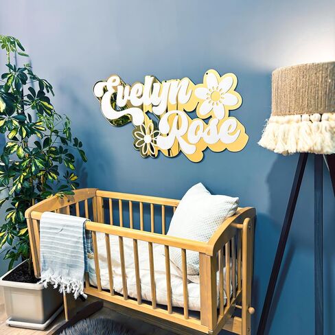Custom Gold Nursery Name Sign, 3D Acrylic Mirror Baby Name Sign – Personalized Newborn Name Board, Wall Decor for Kids’ Rooms in Saudi Arabia