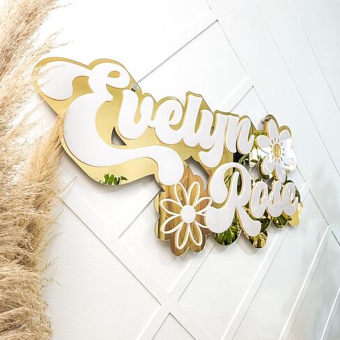 Custom Gold Nursery Name Sign, 3D Acrylic Mirror Baby Name Sign – Personalized Newborn Name Board, Wall Decor for Kids’ Rooms in Saudi Arabia