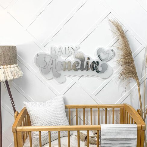 Personalized Acrylic Mirror Baby Name Sign, Double Layered 3D Nursery Room Decor, Custom Wall Art with Hearts, Custom Birthday Gift for Baby Girl in Saudi Arabia