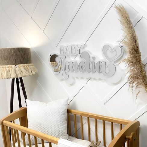 Personalized Acrylic Mirror Baby Name Sign, Double Layered 3D Nursery Room Decor, Custom Wall Art with Hearts, Custom Birthday Gift for Baby Girl in Saudi Arabia
