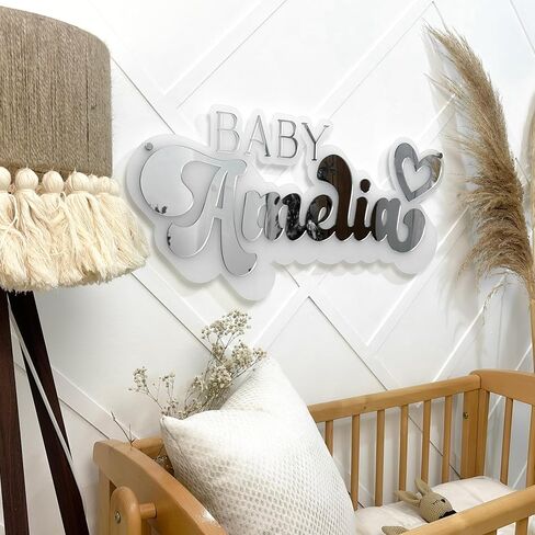 Personalized Acrylic Mirror Baby Name Sign, Double Layered 3D Nursery Room Decor, Custom Wall Art with Hearts, Custom Birthday Gift for Baby Girl in Saudi Arabia