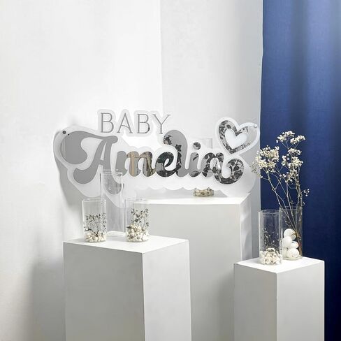 Personalized Acrylic Mirror Baby Name Sign, Double Layered 3D Nursery Room Decor, Custom Wall Art with Hearts, Custom Birthday Gift for Baby Girl in Saudi Arabia