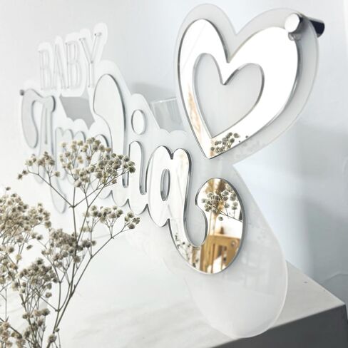 Personalized Acrylic Mirror Baby Name Sign, Double Layered 3D Nursery Room Decor, Custom Wall Art with Hearts, Custom Birthday Gift for Baby Girl in Saudi Arabia