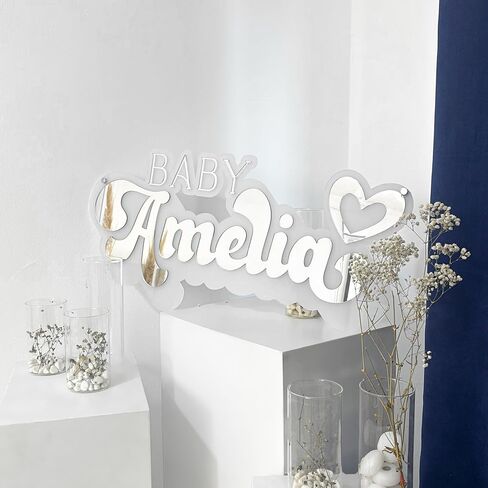 Personalized Acrylic Mirror Baby Name Sign, Double Layered 3D Nursery Room Decor, Custom Wall Art with Hearts, Custom Birthday Gift for Baby Girl in Saudi Arabia