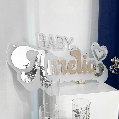Personalized Acrylic Mirror Baby Name Sign, Double Layered 3D Nursery Room Decor, Custom Wall Art with Hearts, Custom Birthday Gift for Baby Girl in Saudi Arabia