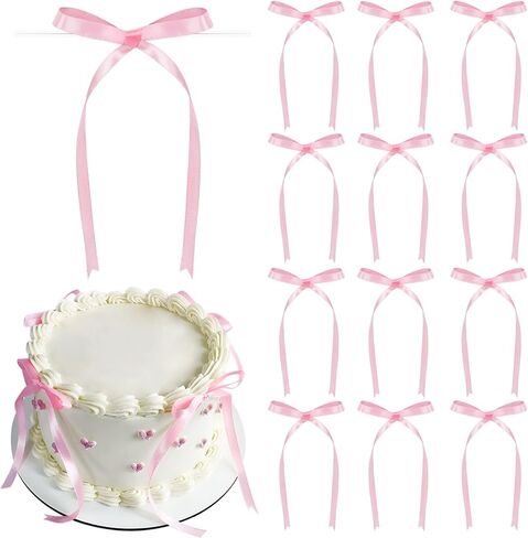 50pcs Black Satin Ribbon Bows Twist Tie Bows for Cake Balloons Crafts Glass Gift Wrapping Coquette Birthday Graduation Wedding (Black) in Kuwait