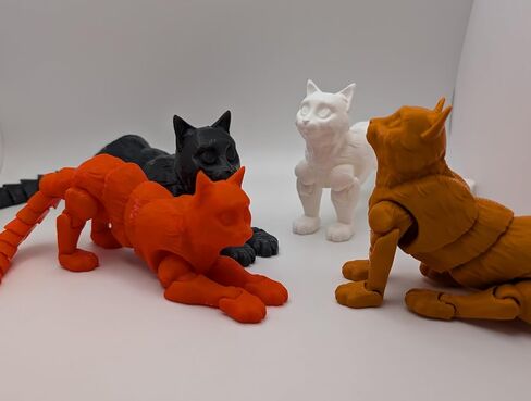 3D Printed Cat - Articulated Multicolor Fidget Kitty Toy (White Multicolor, Small) in Saudi Arabia
